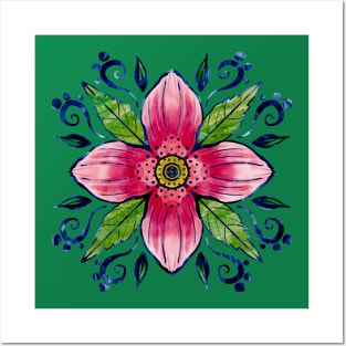 Anemone Clematis Watercolor Mandala Posters and Art